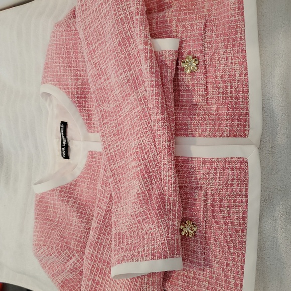 Karl Lagerfeld Pink and White Tweed cropped Blazer Size 14. New with tags - Picture 5 of 10